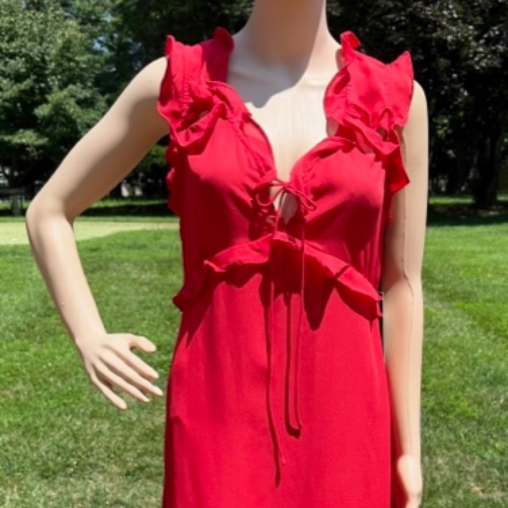 New Red Frill Short Sleeve Dress